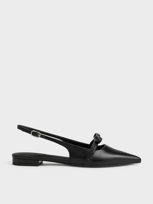 CHARLES & KEITH Everyday | Kaleen Woven-Bow Slingback Flats - Black