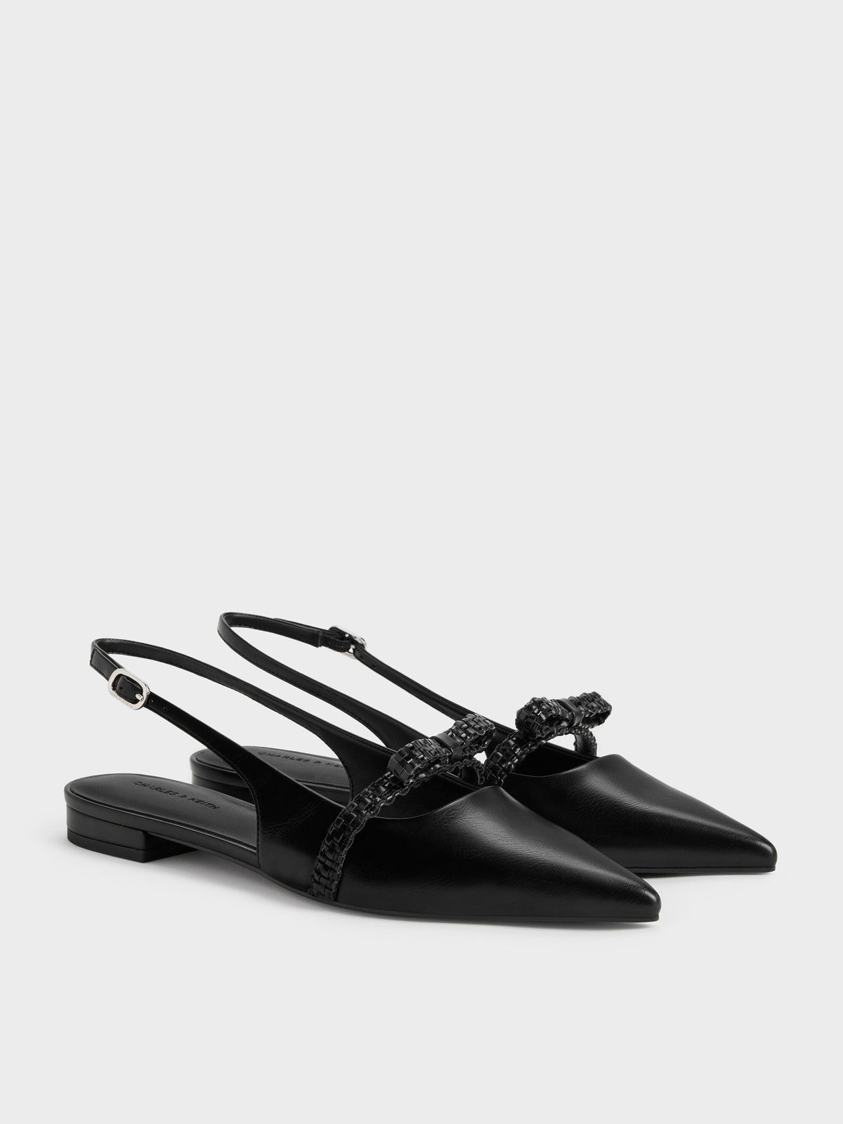 CHARLES & KEITH Everyday | Kaleen Woven-Bow Slingback Flats - Black