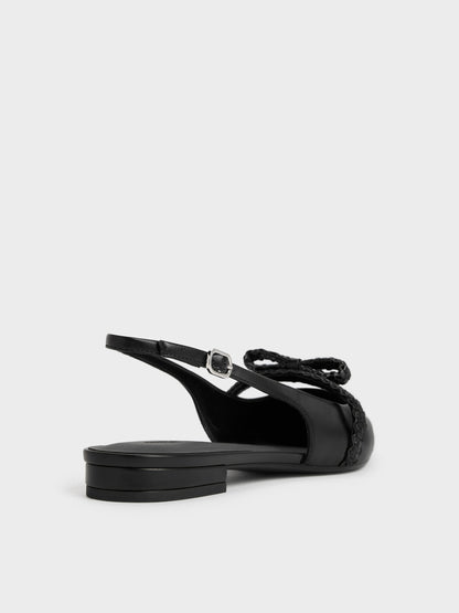 CHARLES & KEITH Everyday | Kaleen Woven-Bow Slingback Flats - Black