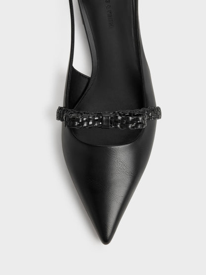 CHARLES & KEITH Everyday | Kaleen Woven-Bow Slingback Flats - Black