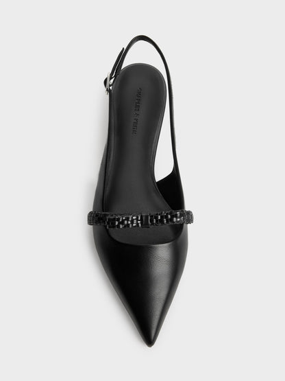 CHARLES & KEITH Everyday | Kaleen Woven-Bow Slingback Flats - Black