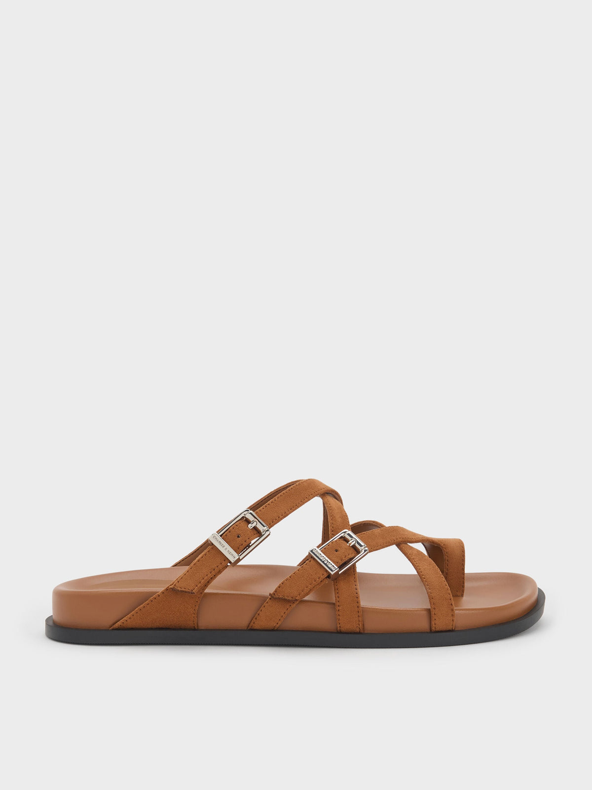 CHARLES & KEITH Quality | Faux Suede Crossover Toe-Ring Sandals - Cognac