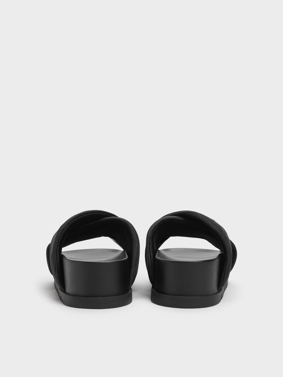 CHARLES & KEITH Customer Favorite | Satin Embroidered-Flower Crossover Sandals - Black Textured