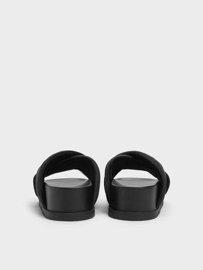 CHARLES & KEITH Customer Favorite | Satin Embroidered-Flower Crossover Sandals - Black Textured