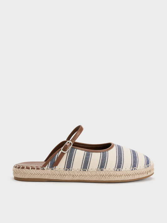 CHARLES & KEITH Trending | Striped Mary Jane Espadrille Mules - Dark Blue