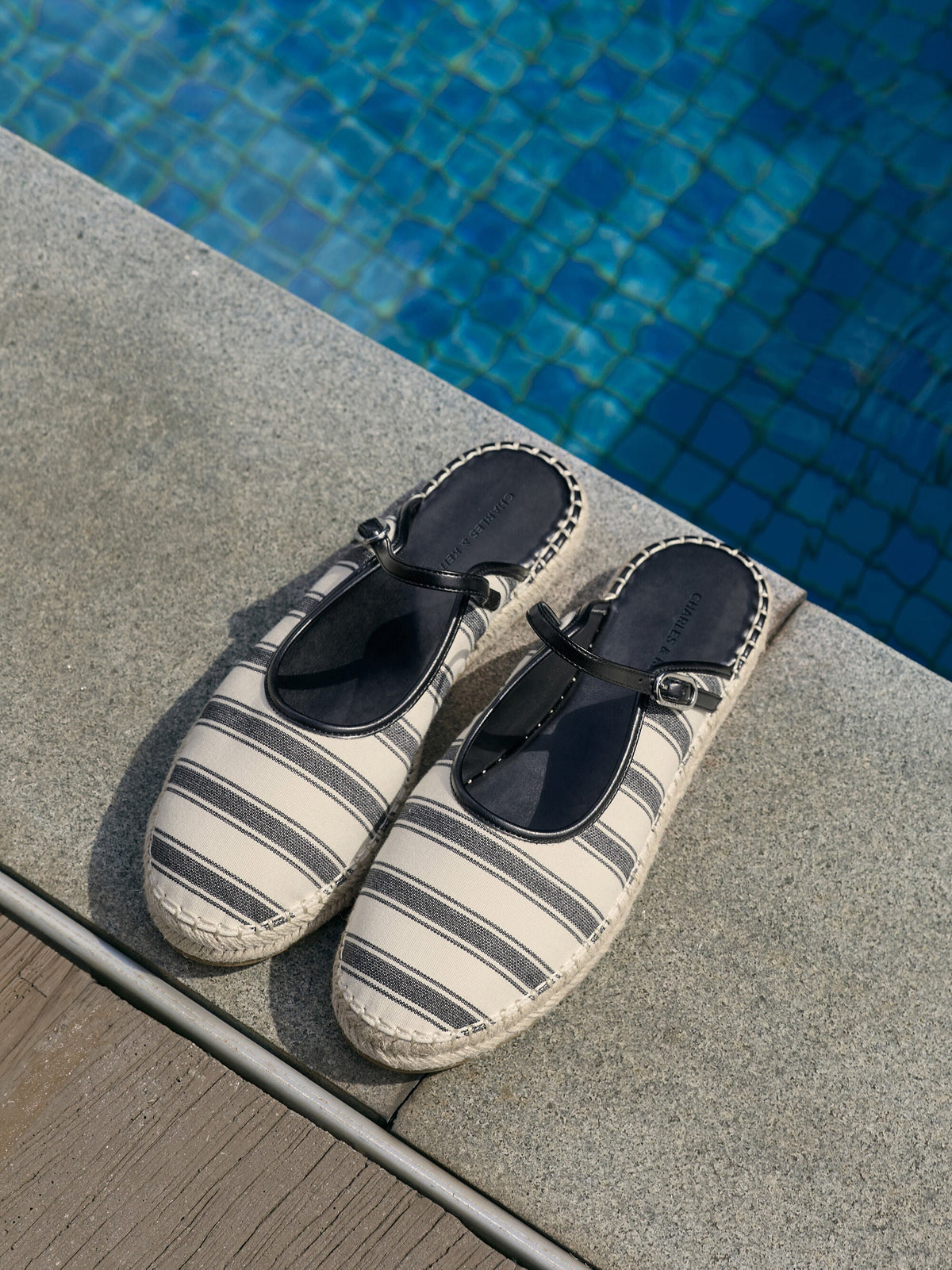 CHARLES & KEITH Trending | Striped Mary Jane Espadrille Mules - Dark Blue