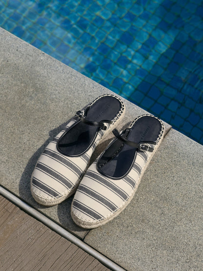 CHARLES & KEITH Trending | Striped Mary Jane Espadrille Mules - Dark Blue