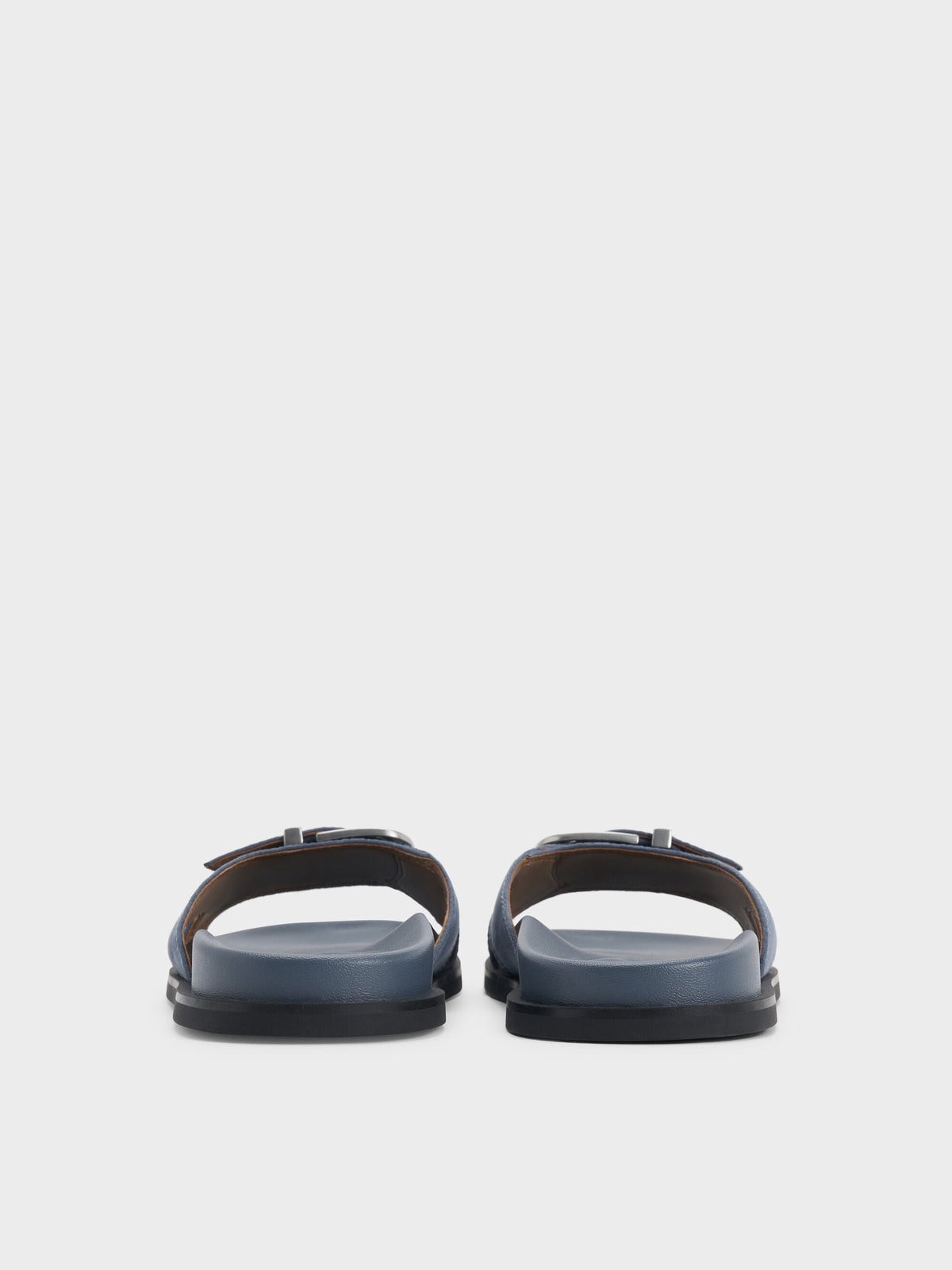 CHARLES & KEITH Premium | Faux Suede Stitch-Trim Buckled Slides - Blue