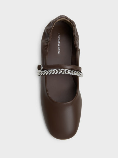 CHARLES & KEITH Everyday | Georgie Chain Mary Jane Flats - Dark Brown