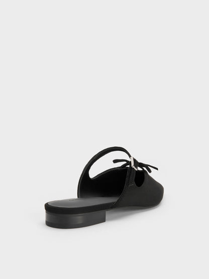 CHARLES & KEITH Signature | Faux Suede Bow Mary Jane Mules - Black Textured