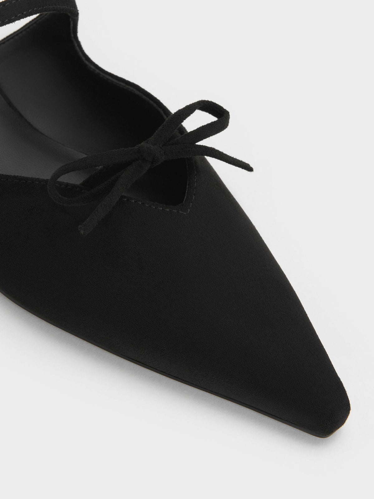CHARLES & KEITH Signature | Faux Suede Bow Mary Jane Mules - Black Textured