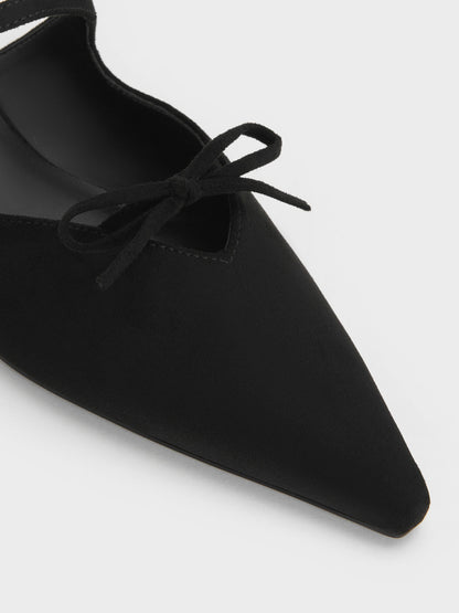 CHARLES & KEITH Signature | Faux Suede Bow Mary Jane Mules - Black Textured