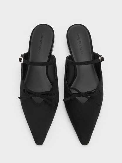 CHARLES & KEITH Signature | Faux Suede Bow Mary Jane Mules - Black Textured