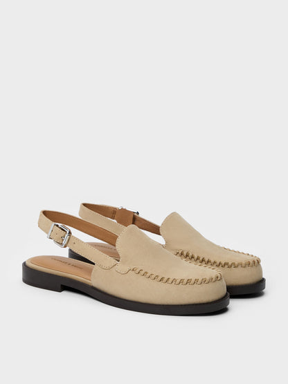 CHARLES & KEITH Popular | Gale Faux Suede Slingback Loafers - Beige