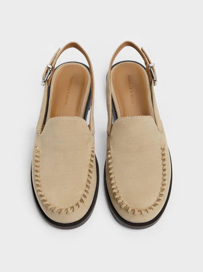 CHARLES & KEITH Popular | Gale Faux Suede Slingback Loafers - Beige