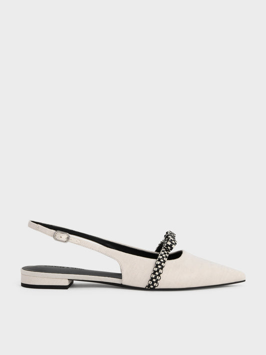 CHARLES & KEITH Signature | Kaleen Linen Woven-Bow Slingback Flats - Chalk