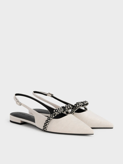 CHARLES & KEITH Signature | Kaleen Linen Woven-Bow Slingback Flats - Chalk