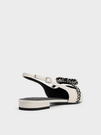 CHARLES & KEITH Signature | Kaleen Linen Woven-Bow Slingback Flats - Chalk