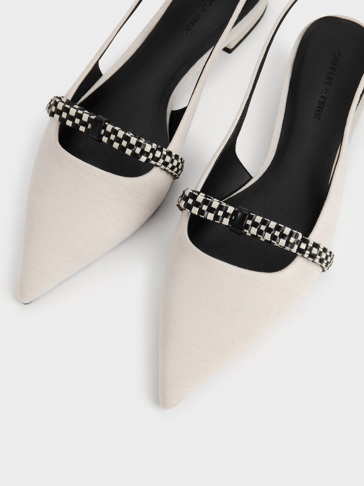 CHARLES & KEITH Signature | Kaleen Linen Woven-Bow Slingback Flats - Chalk