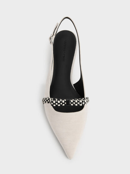 CHARLES & KEITH Signature | Kaleen Linen Woven-Bow Slingback Flats - Chalk