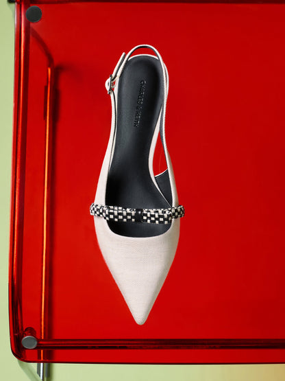 CHARLES & KEITH Signature | Kaleen Linen Woven-Bow Slingback Flats - Chalk