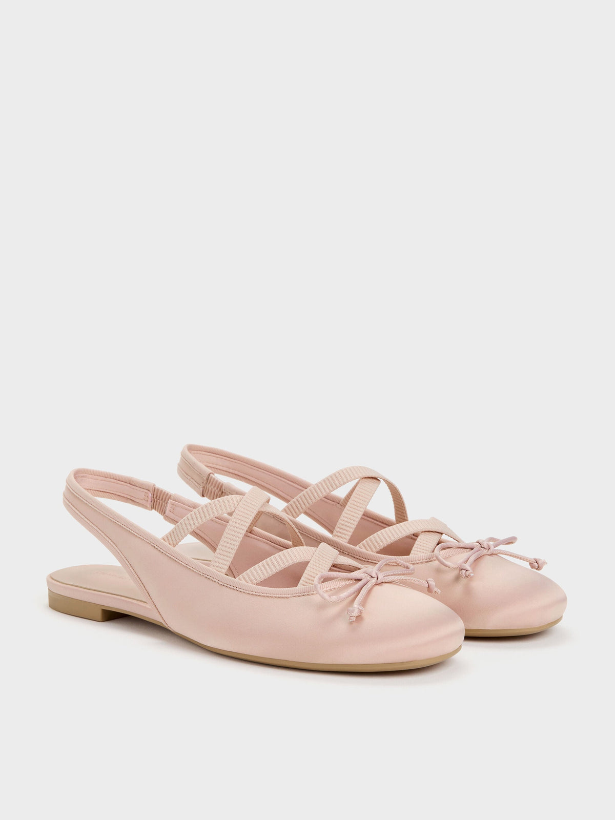 CHARLES & KEITH Sale | Satin Crossover Slingback Ballet Flats - Light Pink