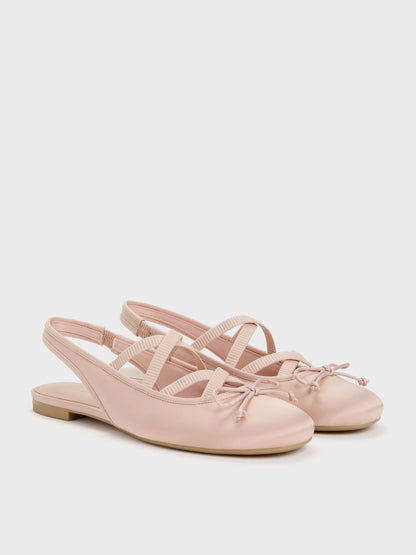 CHARLES & KEITH Sale | Satin Crossover Slingback Ballet Flats - Light Pink