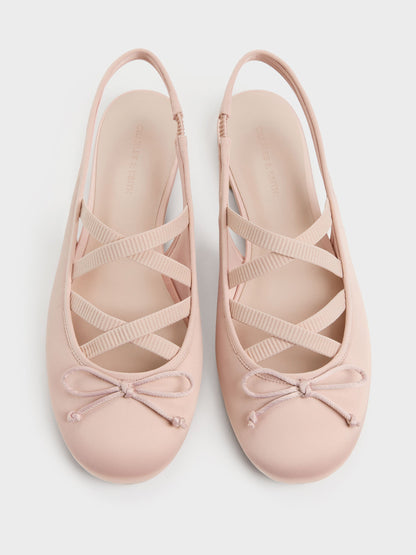 CHARLES & KEITH Sale | Satin Crossover Slingback Ballet Flats - Light Pink