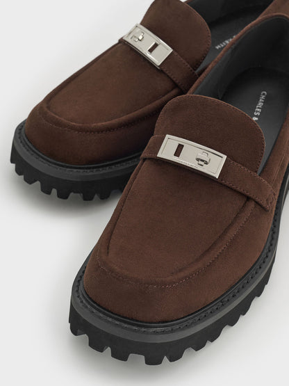 CHARLES & KEITH Best Price | Lando Faux Suede Platform Loafers - Dark Brown Textured