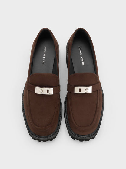 CHARLES & KEITH Best Price | Lando Faux Suede Platform Loafers - Dark Brown Textured