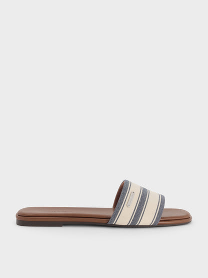 CHARLES & KEITH Trusted | Striped Square-Toe Slide Sandals - Dark Blue