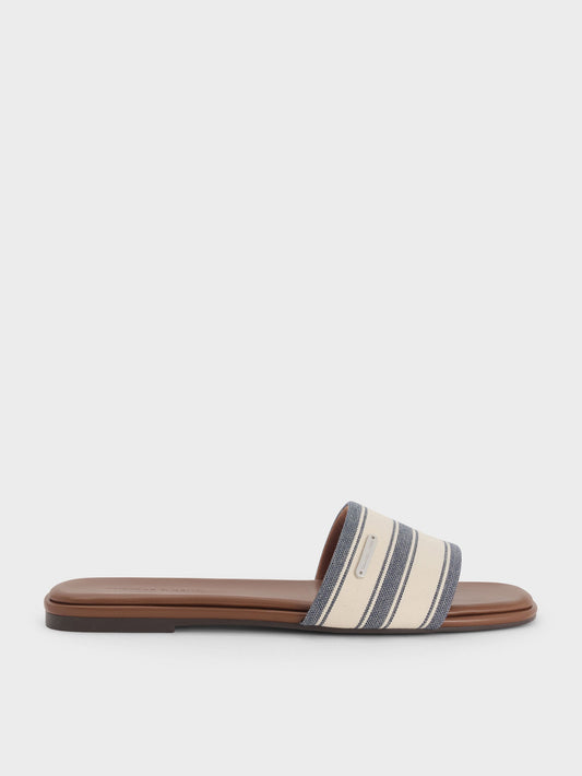 CHARLES & KEITH Trusted | Striped Square-Toe Slide Sandals - Dark Blue