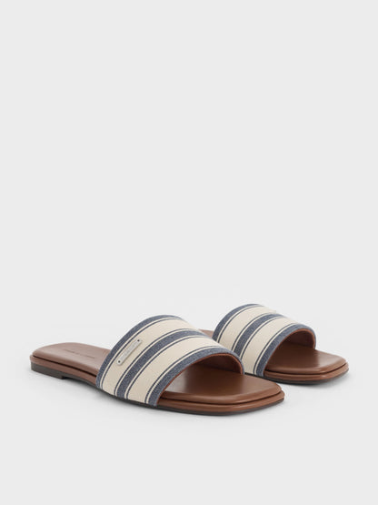 CHARLES & KEITH Trusted | Striped Square-Toe Slide Sandals - Dark Blue
