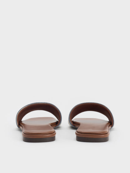 CHARLES & KEITH Trusted | Striped Square-Toe Slide Sandals - Dark Blue