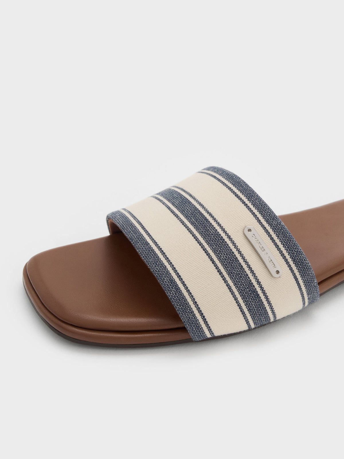 CHARLES & KEITH Trusted | Striped Square-Toe Slide Sandals - Dark Blue