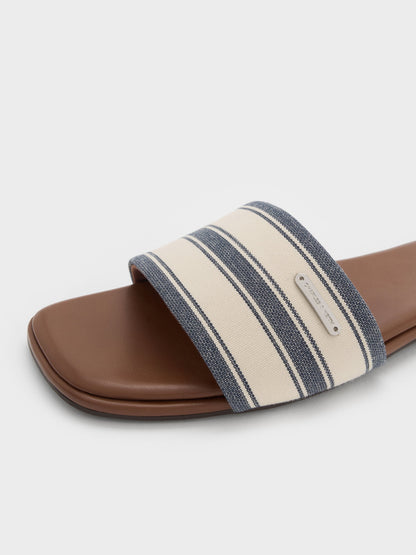 CHARLES & KEITH Trusted | Striped Square-Toe Slide Sandals - Dark Blue