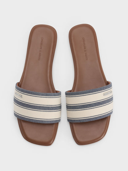 CHARLES & KEITH Trusted | Striped Square-Toe Slide Sandals - Dark Blue