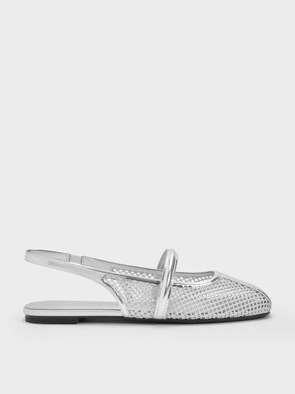 CHARLES & KEITH Smart Buy | Ellory Mesh Slingback Mary Jane Flats - Silver