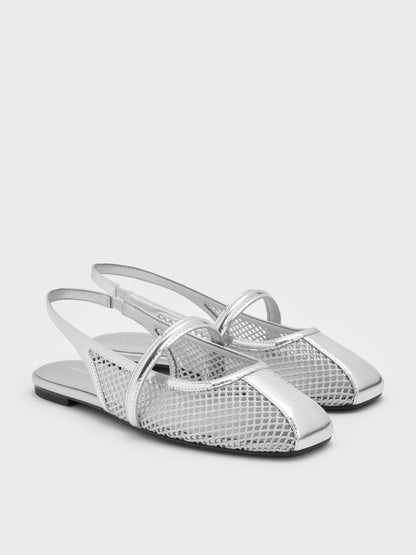 CHARLES & KEITH Smart Buy | Ellory Mesh Slingback Mary Jane Flats - Silver