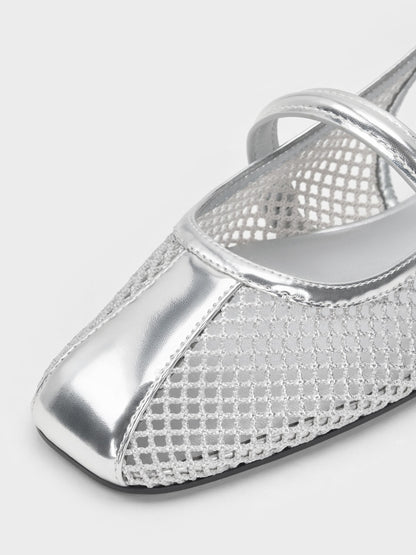 CHARLES & KEITH Smart Buy | Ellory Mesh Slingback Mary Jane Flats - Silver