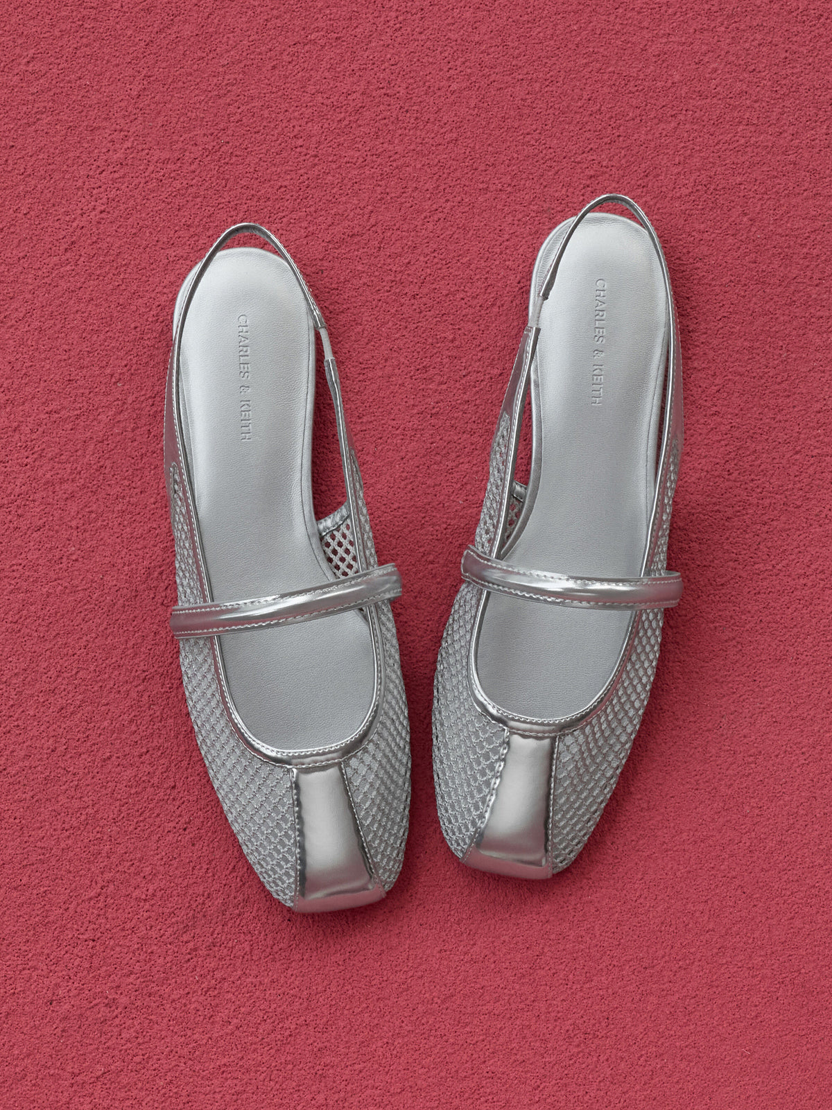CHARLES & KEITH Smart Buy | Ellory Mesh Slingback Mary Jane Flats - Silver