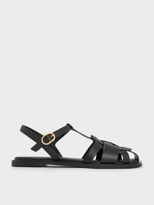 CHARLES & KEITH Recommended | Easley T-Bar Caged Sandals - Black
