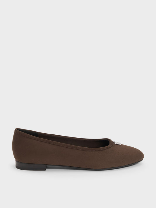 CHARLES & KEITH Great Value | Griselda Faux Suede Ballet Flats - Dark Brown Textured