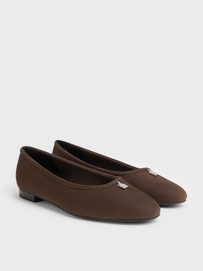 CHARLES & KEITH Great Value | Griselda Faux Suede Ballet Flats - Dark Brown Textured