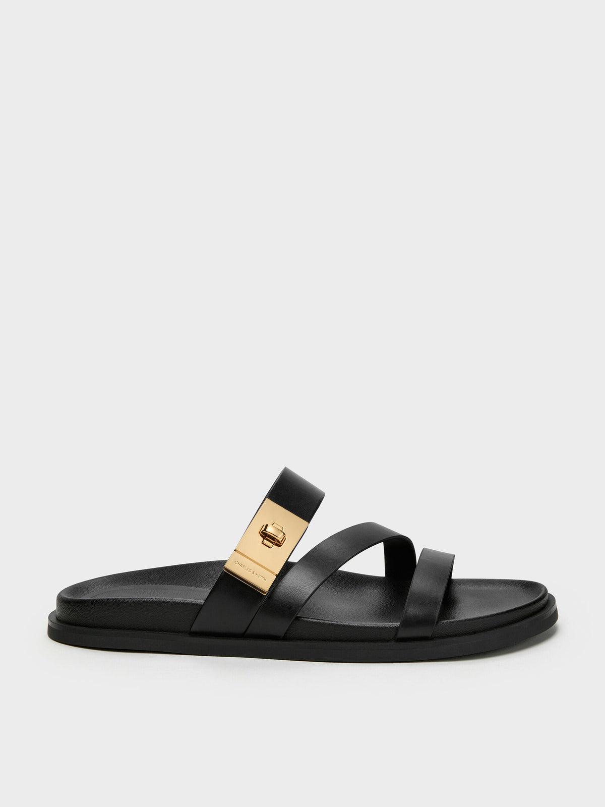CHARLES & KEITH Quality | Aelin Metallic-Buckle Strappy Sandals - Black