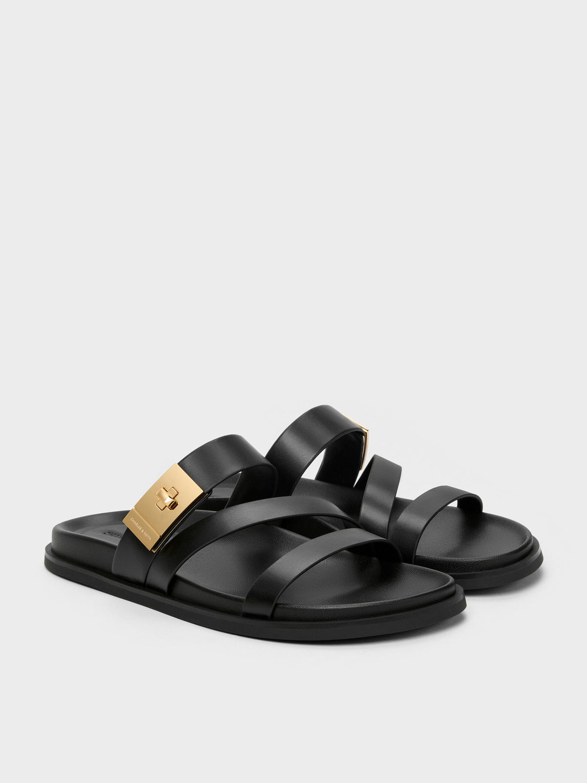 CHARLES & KEITH Quality | Aelin Metallic-Buckle Strappy Sandals - Black