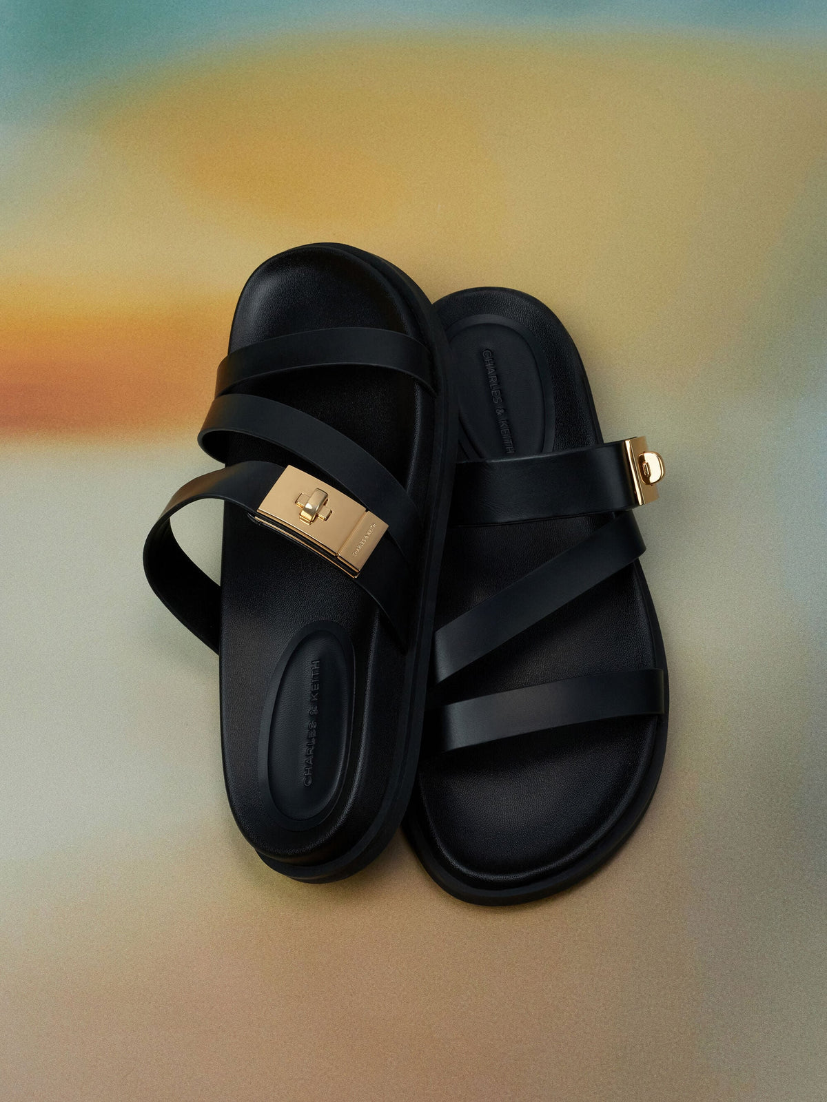 CHARLES & KEITH Quality | Aelin Metallic-Buckle Strappy Sandals - Black