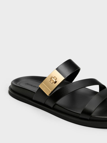 CHARLES & KEITH Quality | Aelin Metallic-Buckle Strappy Sandals - Black
