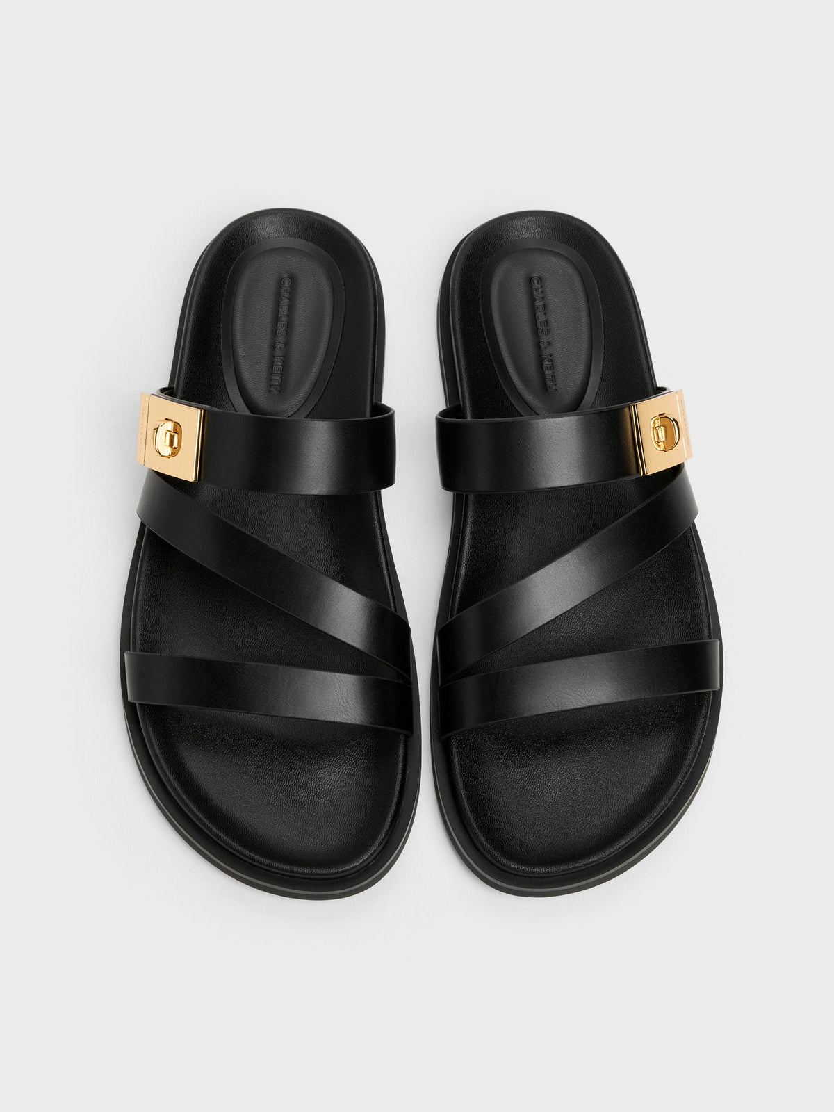 CHARLES & KEITH Quality | Aelin Metallic-Buckle Strappy Sandals - Black