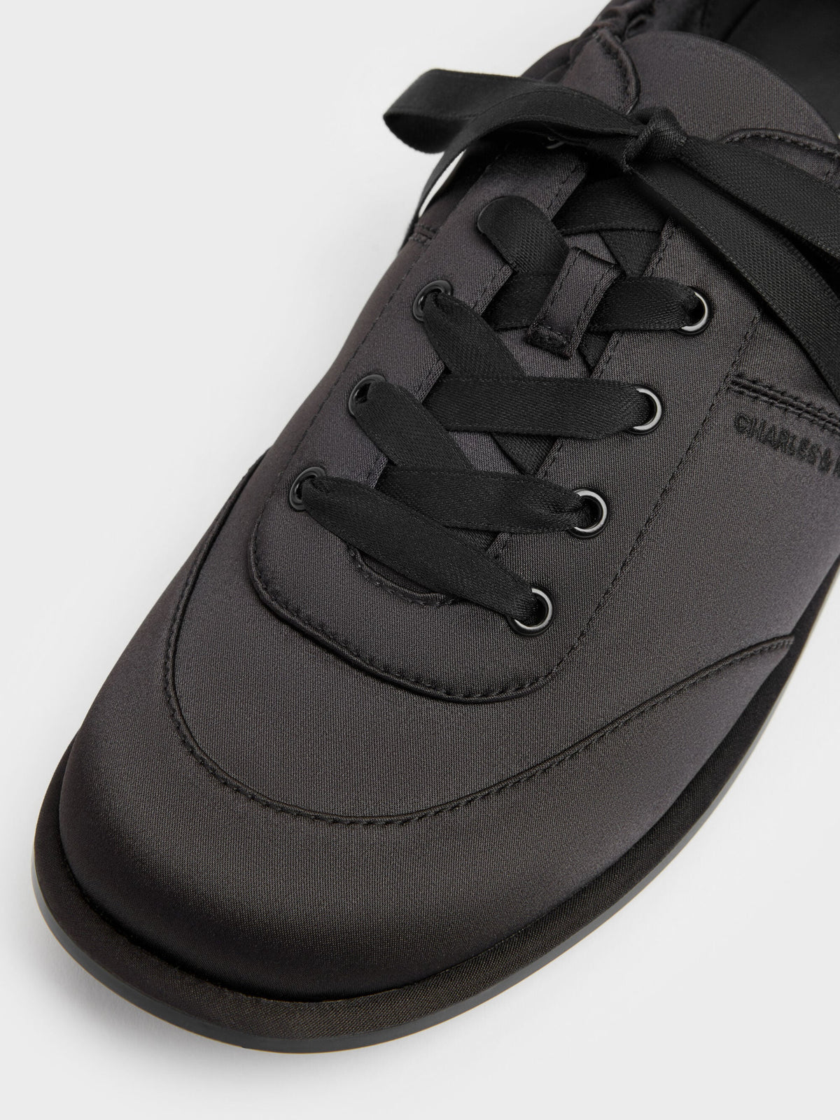 CHARLES & KEITH Quality | Satin Ruched Sneakers - Black Textured